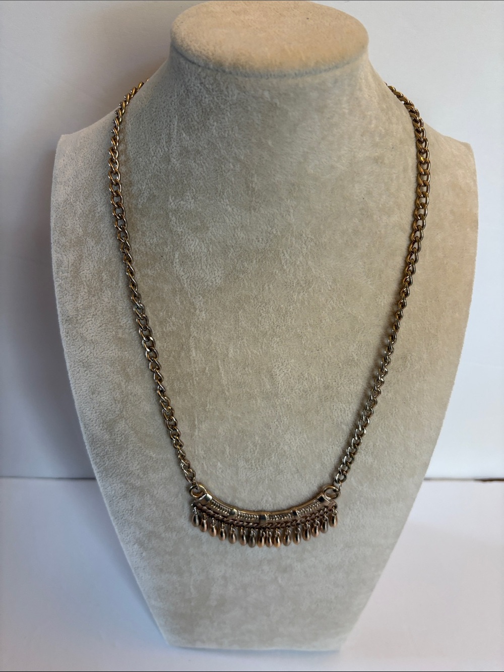 Antique Gold Fringe Bib Necklace Boho Statement Necklace 20"